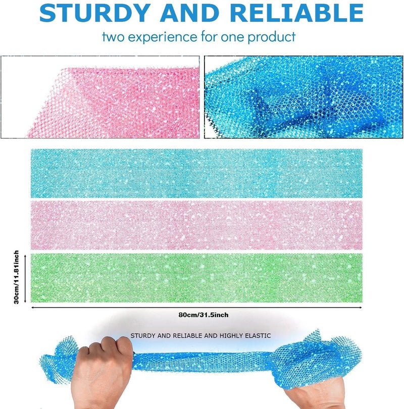 UJFQBH 3 Piece Bright Style African exfoliating net Exfoliating Shower Set Long Bath Sponges for Smooth  Refreshed Skin  The Exterior Gleams - Ideal for Daily Use (Bright Pink  Blue  Green) - Image 3